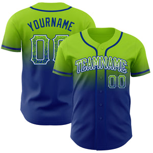 Custom Neon Green White-Royal Authentic Fade Fashion Baseball Jersey