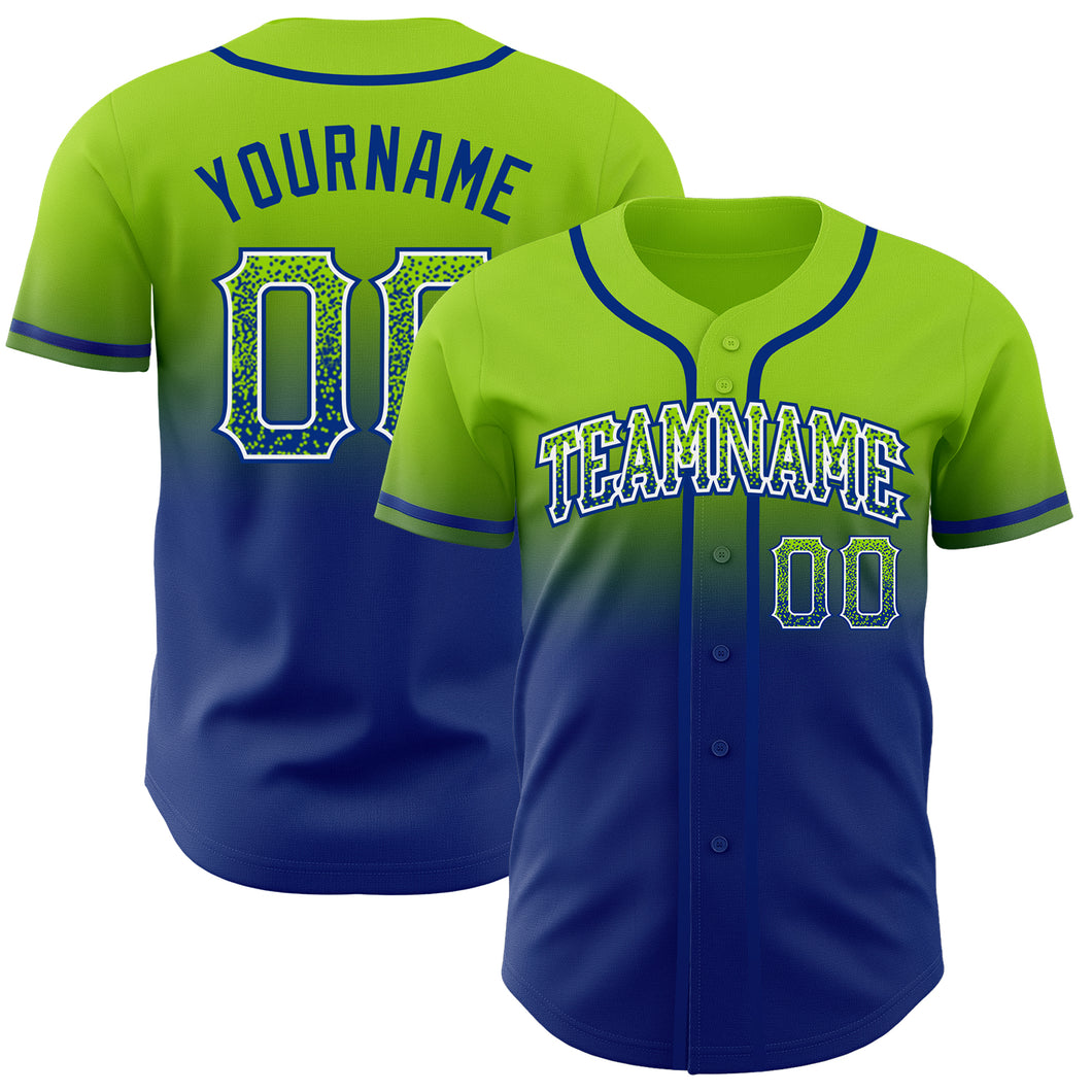 Custom Neon Green White-Royal Authentic Fade Fashion Baseball Jersey