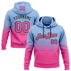 Custom Stitched Light Blue Pink-Black Fade Fashion Sports Pullover Sweatshirt Hoodie