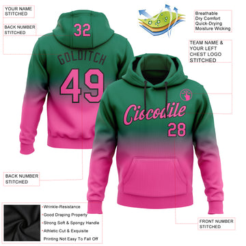 Custom Stitched Kelly Green Pink-Black Fade Fashion Sports Pullover Sweatshirt Hoodie