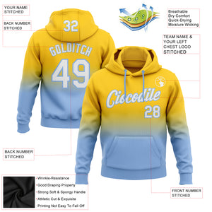 Custom Stitched Yellow White-Light Blue Fade Fashion Sports Pullover Sweatshirt Hoodie