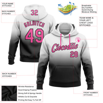 Custom Stitched White Pink-Black Fade Fashion Sports Pullover Sweatshirt Hoodie