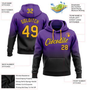 Custom Stitched Purple Gold-Black Fade Fashion Sports Pullover Sweatshirt Hoodie