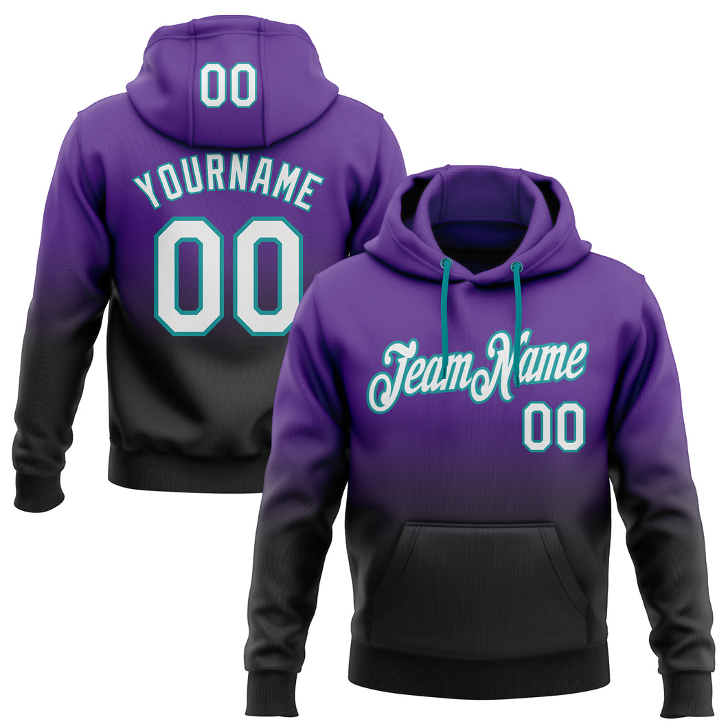 Custom Stitched Purple White Black-Teal Fade Fashion Sports Pullover Sweatshirt Hoodie