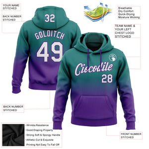 Custom Stitched Teal White-Purple Fade Fashion Sports Pullover Sweatshirt Hoodie