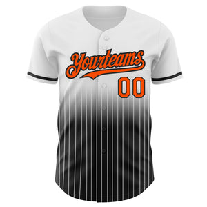 Custom White Pinstripe Orange-Black Authentic Fade Fashion Baseball Jersey