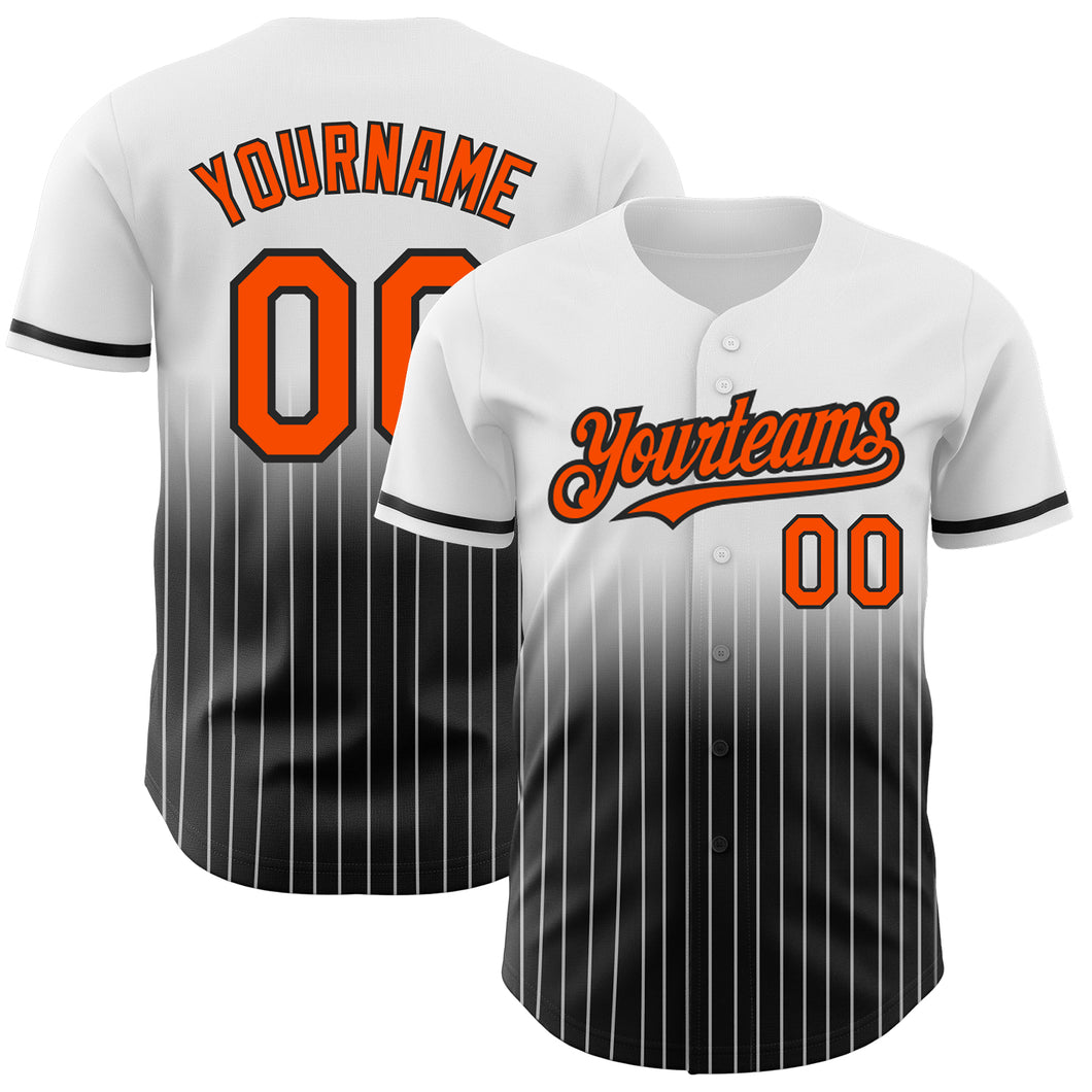 Custom White Pinstripe Orange-Black Authentic Fade Fashion Baseball Jersey