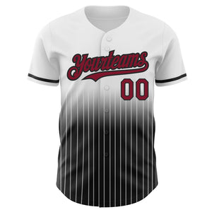 Custom White Pinstripe Crimson-Black Authentic Fade Fashion Baseball Jersey