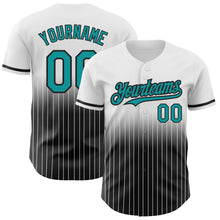 Charger l&#39;image dans la galerie, Custom White Pinstripe Teal-Black Authentic Fade Fashion Baseball Jersey
