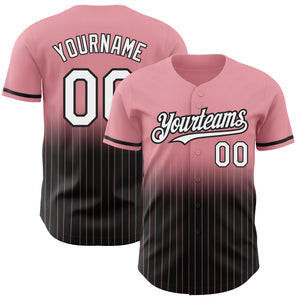 Custom Medium Pink Pinstripe White-Black Authentic Fade Fashion Baseball Jersey