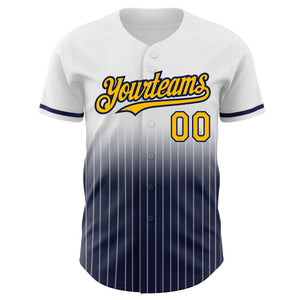 Custom White Pinstripe Gold-Navy Authentic Fade Fashion Baseball Jersey