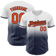 Charger l&#39;image dans la galerie, Custom White Pinstripe Orange-Navy Authentic Fade Fashion Baseball Jersey
