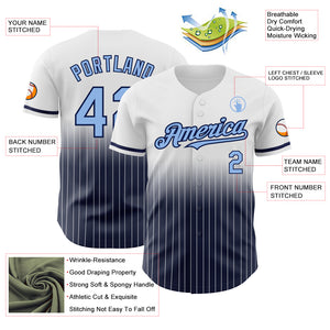 Custom White Pinstripe Light Blue-Navy Authentic Fade Fashion Baseball Jersey