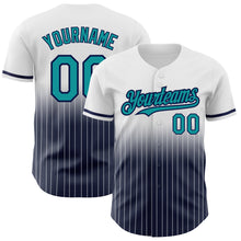 Charger l&#39;image dans la galerie, Custom White Pinstripe Teal-Navy Authentic Fade Fashion Baseball Jersey
