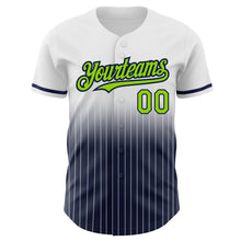 Charger l&#39;image dans la galerie, Custom White Pinstripe Neon Green-Navy Authentic Fade Fashion Baseball Jersey
