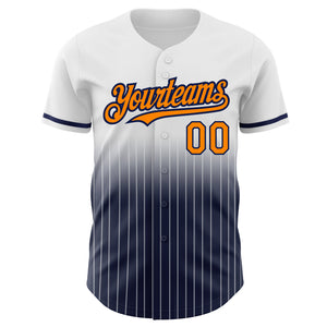 Custom White Pinstripe Bay Orange-Navy Authentic Fade Fashion Baseball Jersey