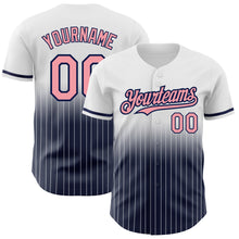 Charger l&#39;image dans la galerie, Custom White Pinstripe Medium Pink-Navy Authentic Fade Fashion Baseball Jersey
