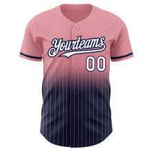 Charger l&#39;image dans la galerie, Custom Medium Pink Pinstripe White-Navy Authentic Fade Fashion Baseball Jersey
