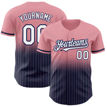 Charger l&#39;image dans la galerie, Custom Medium Pink Pinstripe White-Navy Authentic Fade Fashion Baseball Jersey
