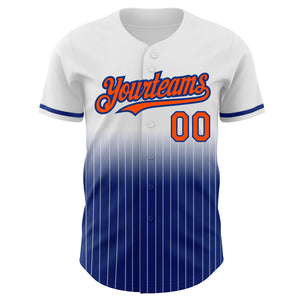 Custom White Pinstripe Orange-Royal Authentic Fade Fashion Baseball Jersey