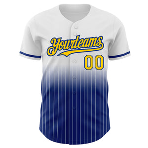 Custom White Pinstripe Yellow-Royal Authentic Fade Fashion Baseball Jersey