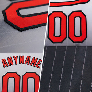 Custom White Pinstripe Black-Red Authentic Fade Fashion Baseball Jersey