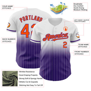 Custom White Pinstripe Orange-Purple Authentic Fade Fashion Baseball Jersey