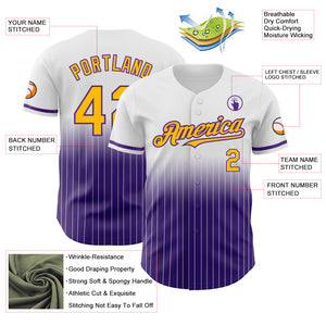 Custom White Pinstripe Gold-Purple Authentic Fade Fashion Baseball Jersey