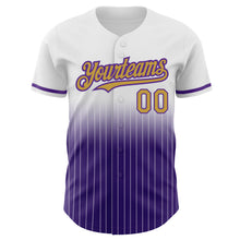 Charger l&#39;image dans la galerie, Custom White Pinstripe Old Gold-Purple Authentic Fade Fashion Baseball Jersey
