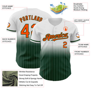 Custom White Pinstripe Orange-Green Authentic Fade Fashion Baseball Jersey