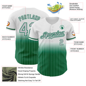 Custom White Pinstripe Gray-Kelly Green Authentic Fade Fashion Baseball Jersey