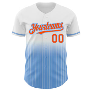 Custom White Pinstripe Orange-Light Blue Authentic Fade Fashion Baseball Jersey