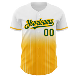 Custom White Pinstripe Green-Gold Authentic Fade Fashion Baseball Jersey