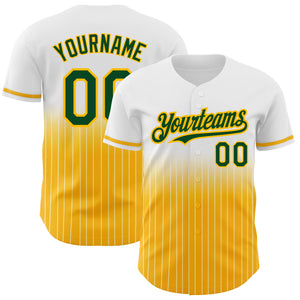 Custom White Pinstripe Green-Gold Authentic Fade Fashion Baseball Jersey