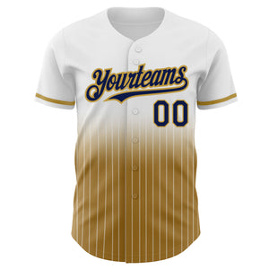 Custom White Pinstripe Navy-Old Gold Authentic Fade Fashion Baseball Jersey