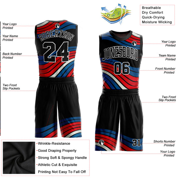 Custom Red Pink-Black Round Neck Sublimation Basketball Suit Jersey Discount