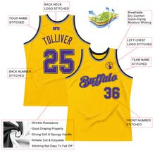 Load image into Gallery viewer, Custom Gold Purple-Gray Authentic Throwback Basketball Jersey
