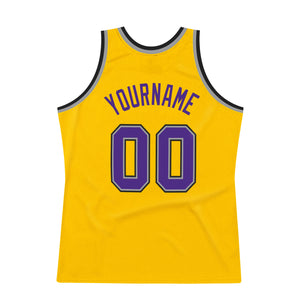 Custom Gold Purple-Gray Authentic Throwback Basketball Jersey