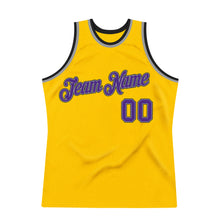 Load image into Gallery viewer, Custom Gold Purple-Gray Authentic Throwback Basketball Jersey
