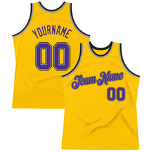 Load image into Gallery viewer, Custom Gold Purple-Gray Authentic Throwback Basketball Jersey
