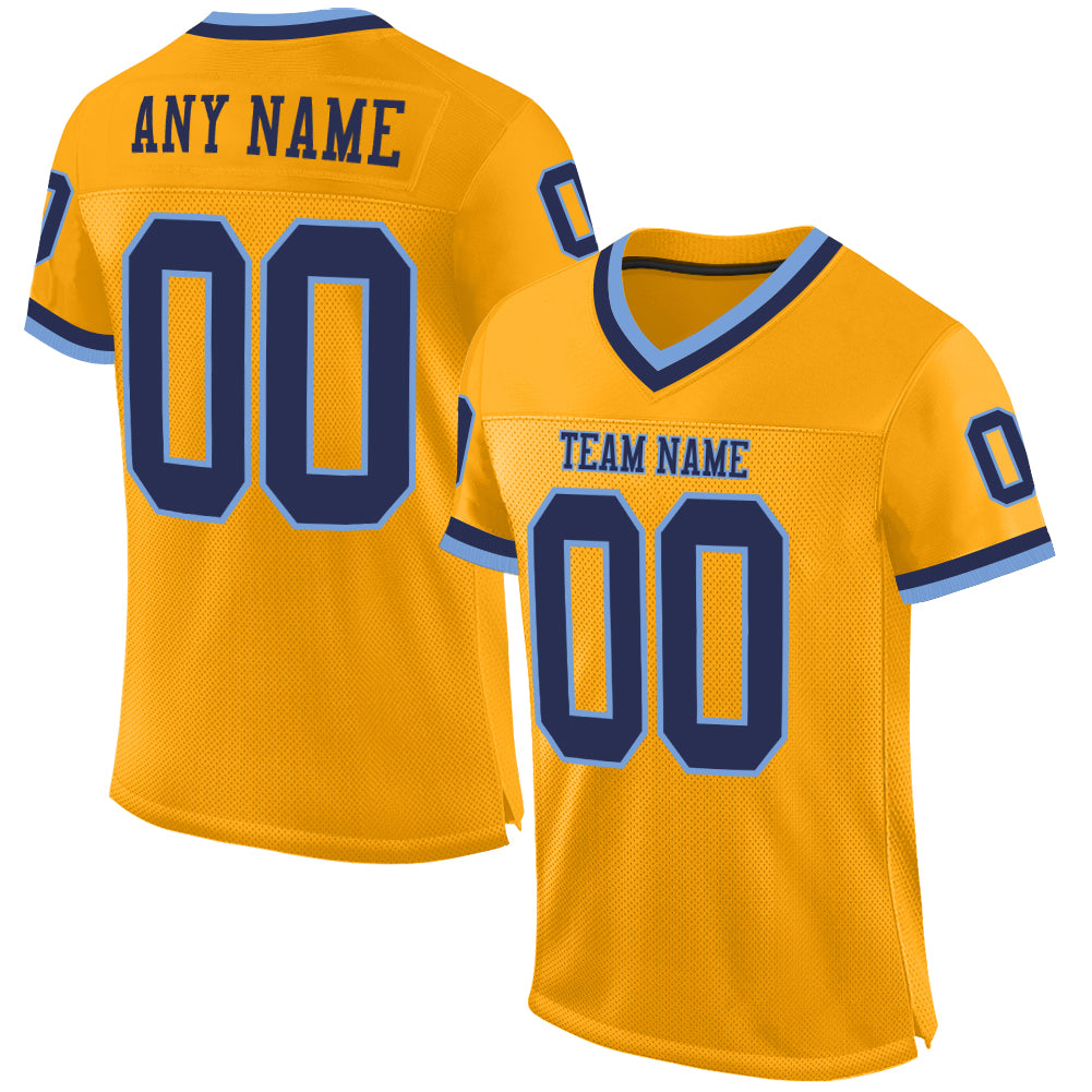 Custom Gold Navy-Light Blue Classic Style Authentic Football Jersey