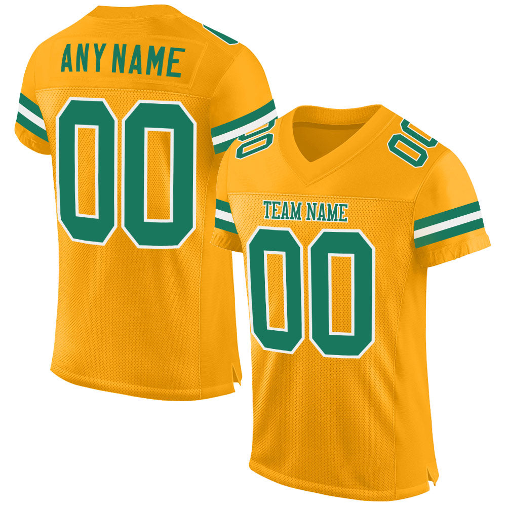 Custom White Green-Gold Mesh Authentic Football Jersey Football Authentic  Mesh – CustomJerseysPro