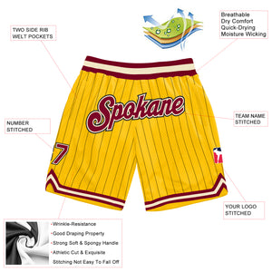 Custom Gold Black Pinstripe Maroon-Cream Authentic Basketball Shorts