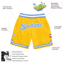 Load image into Gallery viewer, Custom Gold White Pinstripe Light Blue-White Authentic Basketball Shorts
