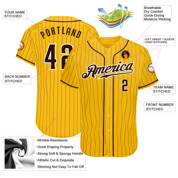 Cheap Custom Brown White Pinstripe Yellow Authentic Baseball Jersey Free  Shipping – CustomJerseysPro