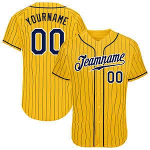 Custom Yellow Navy Pinstripe Navy-White Authentic Baseball Jersey