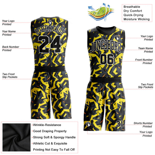 Custom Gray Black-Old Gold Round Neck Sublimation Basketball Suit Jersey  Discount