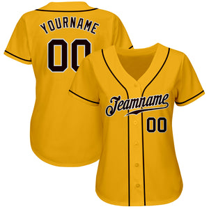 Custom Gold Brown-White Authentic Baseball Jersey