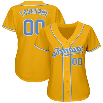 Custom Gold Light Blue-White Authentic Baseball Jersey