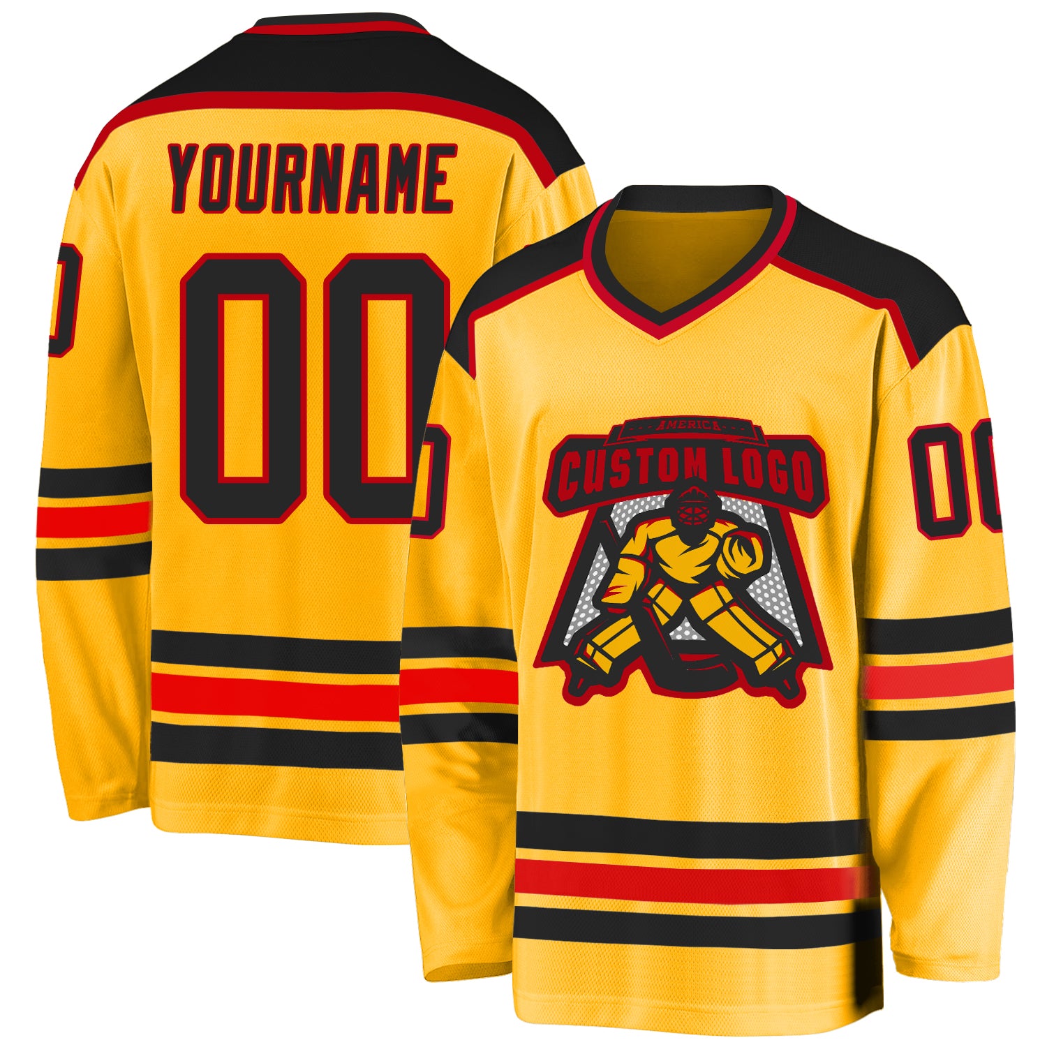 Custom Red Black-Gold Hockey Jersey Discount